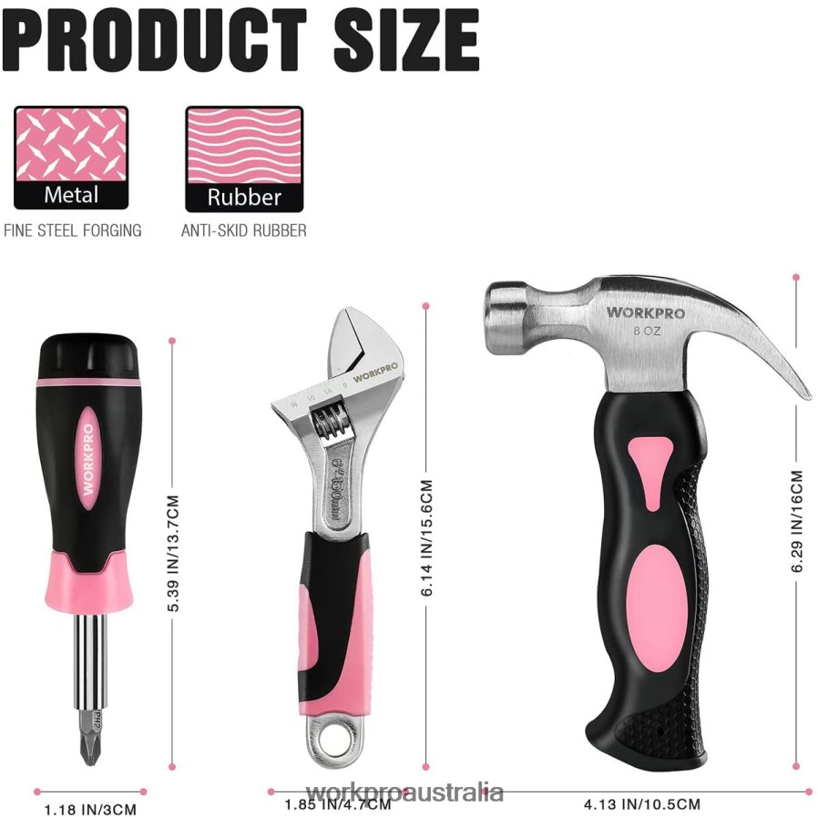 WORKPRO 10 Pcs Household Tools Kit for Women with Screwdriver Bits Holder Set D4R0VT243 Tool Pink