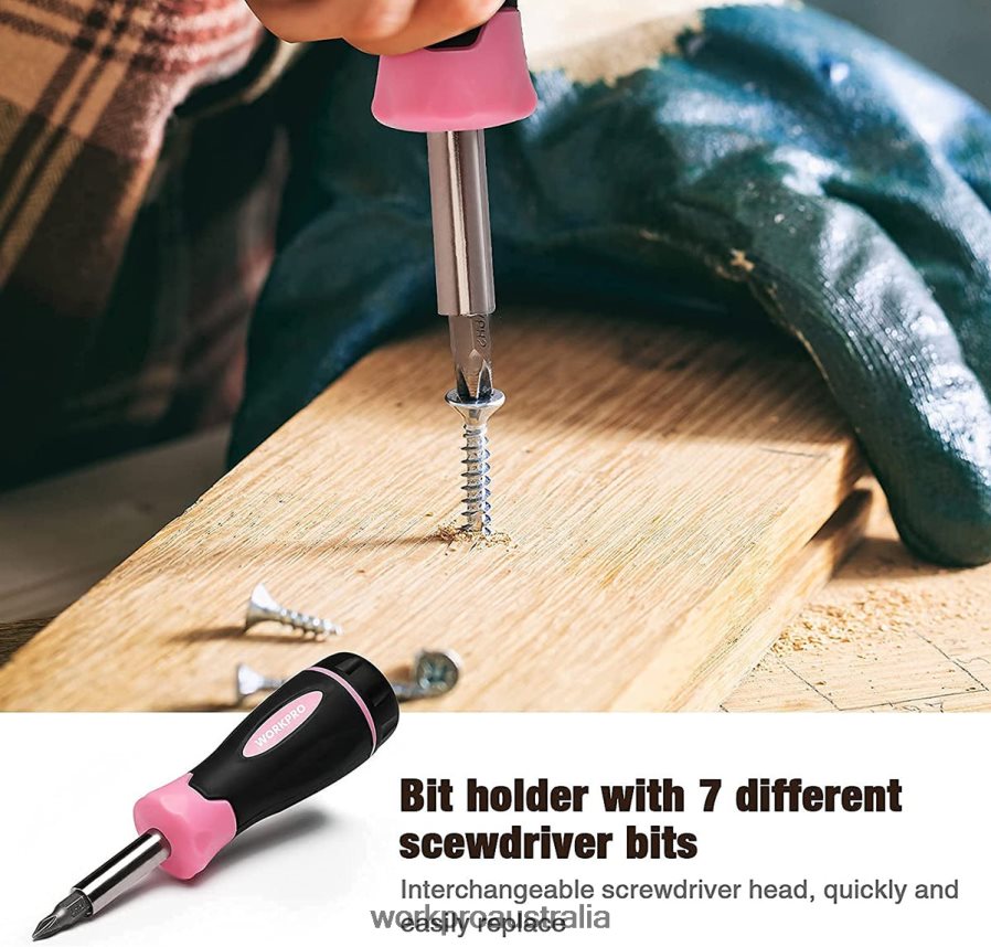 WORKPRO 10 Pcs Household Tools Kit for Women with Screwdriver Bits Holder Set D4R0VT243 Tool Pink