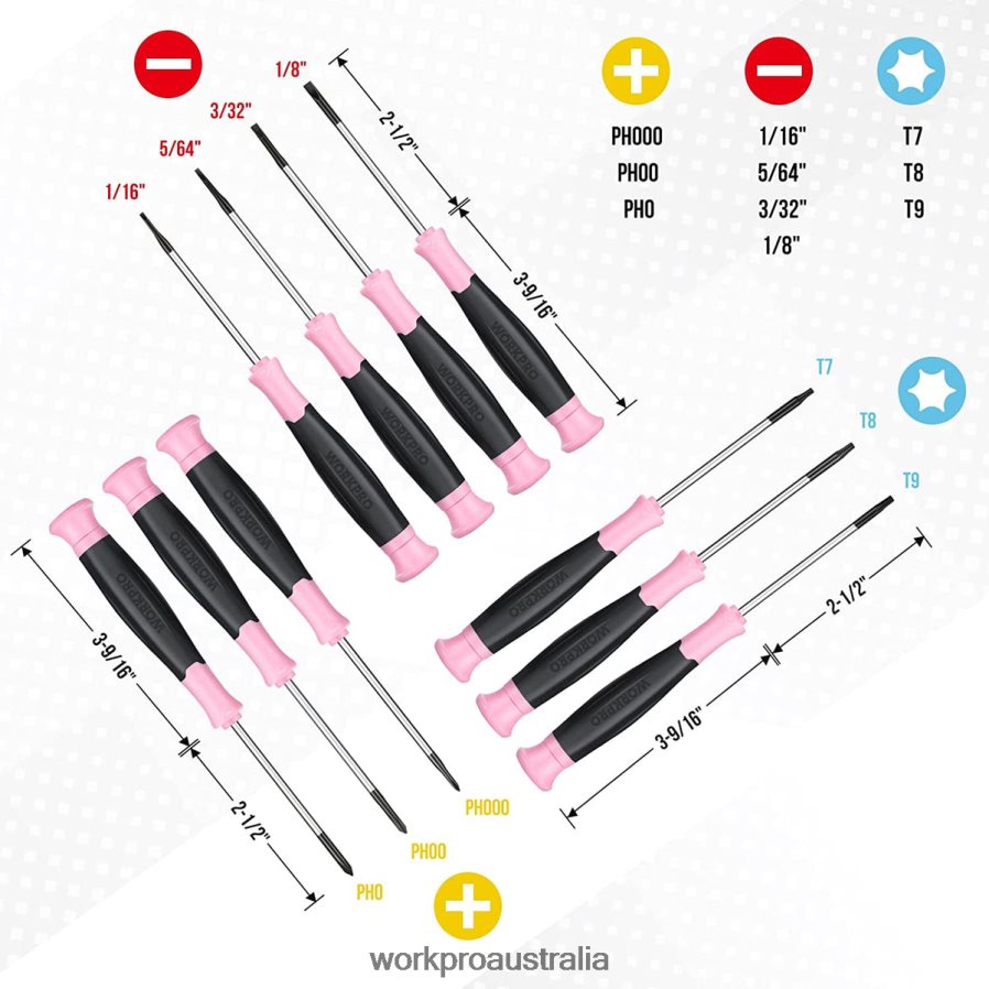 WORKPRO 10 Pcs Precision Screwdriver Set with Pouch Phillips Slotted Torx Star Magnetic Tip Small Screwdriver Repair Kit D4R0VT255 Tool Pink