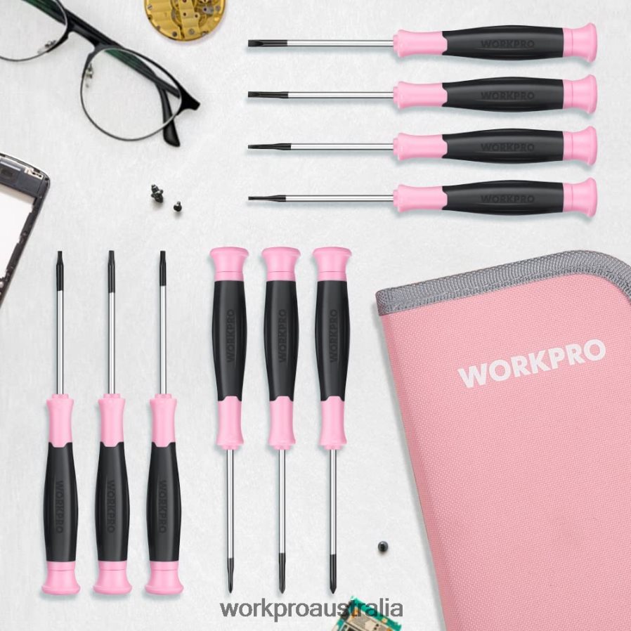 WORKPRO 10 Pcs Precision Screwdriver Set with Pouch Phillips Slotted Torx Star Magnetic Tip Small Screwdriver Repair Kit D4R0VT255 Tool Pink