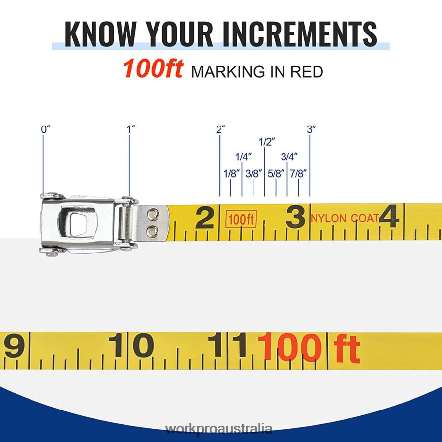 WORKPRO 100 FT Tape Measure Closed Reel Steel Long Tape with Foldable Handle Shock-Resistant Case D4R0VT106 Tool New