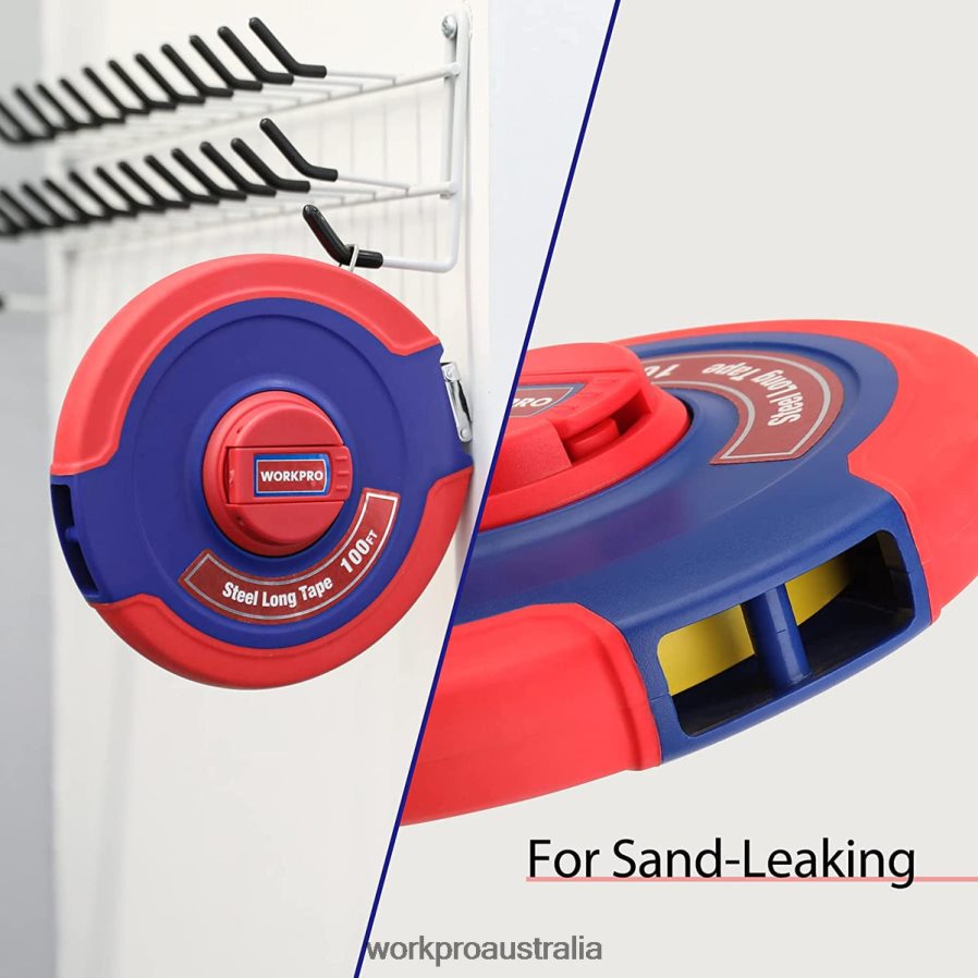 WORKPRO 100 FT Tape Measure Closed Reel Steel Long Tape with Foldable Handle Shock-Resistant Case D4R0VT106 Tool New