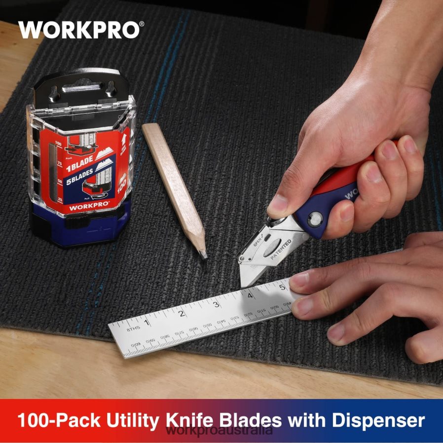 WORKPRO 100 Pcs SK5 Carbon Steel Utility Knife Blades Replacement with Dispenser D4R0VT49 Tool Red/Pink