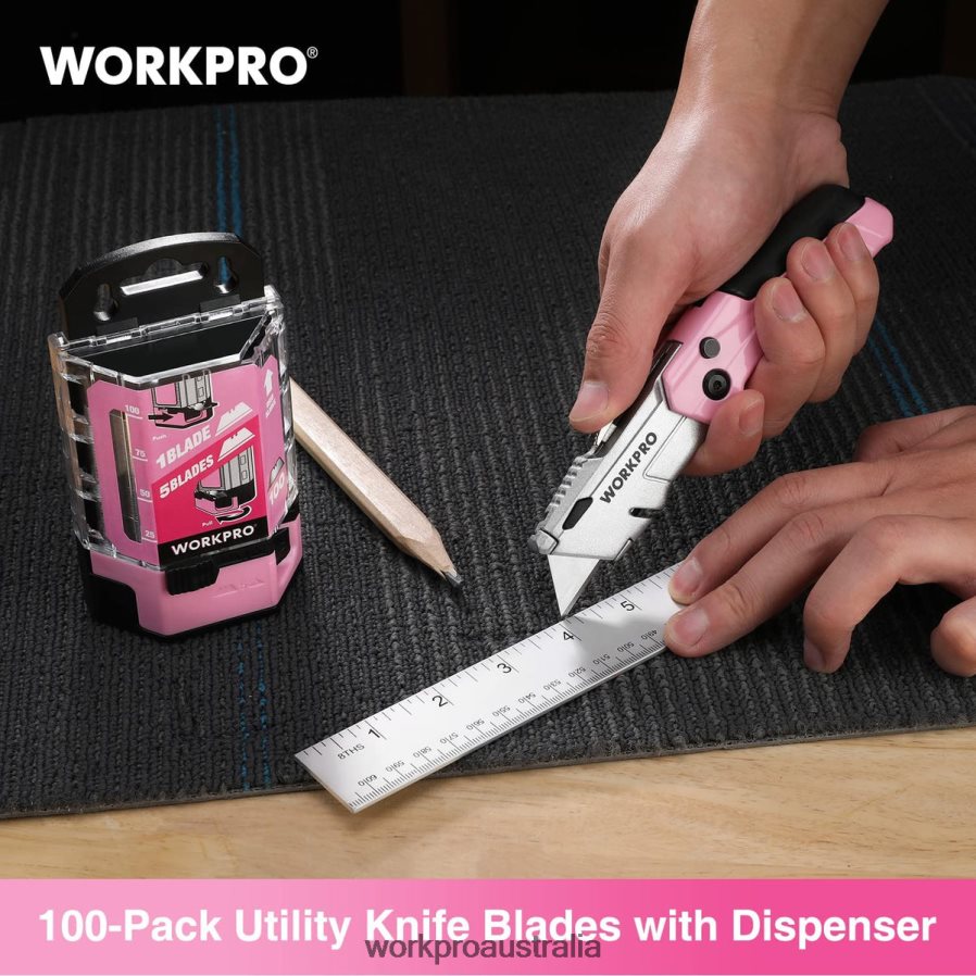 WORKPRO 100 Pcs SK5 Carbon Steel Utility Knife Blades Replacement with Dispenser D4R0VT49 Tool Red/Pink