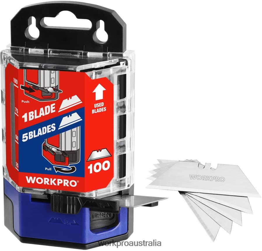 WORKPRO 100 Pcs SK5 Carbon Steel Utility Knife Blades Replacement with Dispenser D4R0VT49 Tool Red/Pink