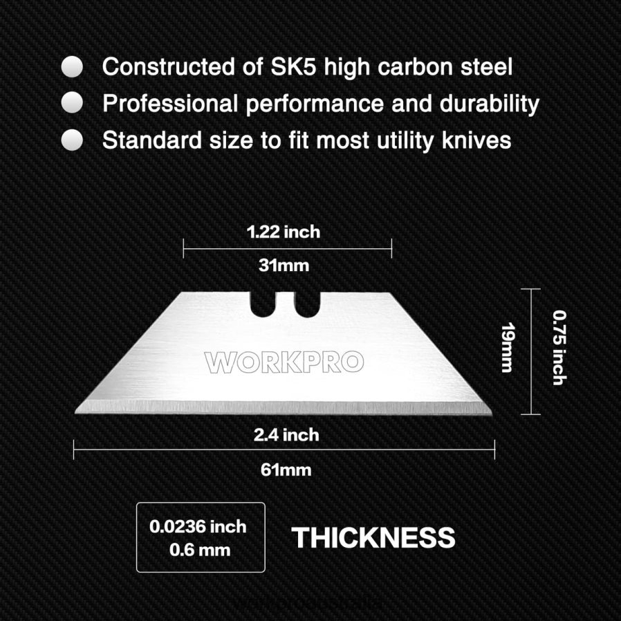 WORKPRO 100 Pcs SK5 Carbon Steel Utility Knife Blades Replacement with Dispenser D4R0VT49 Tool Red/Pink