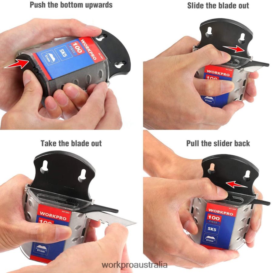 WORKPRO 100 Pcs Utility Knife Blades SK5 Steel with Dispenser D4R0VT40 Tool Useful