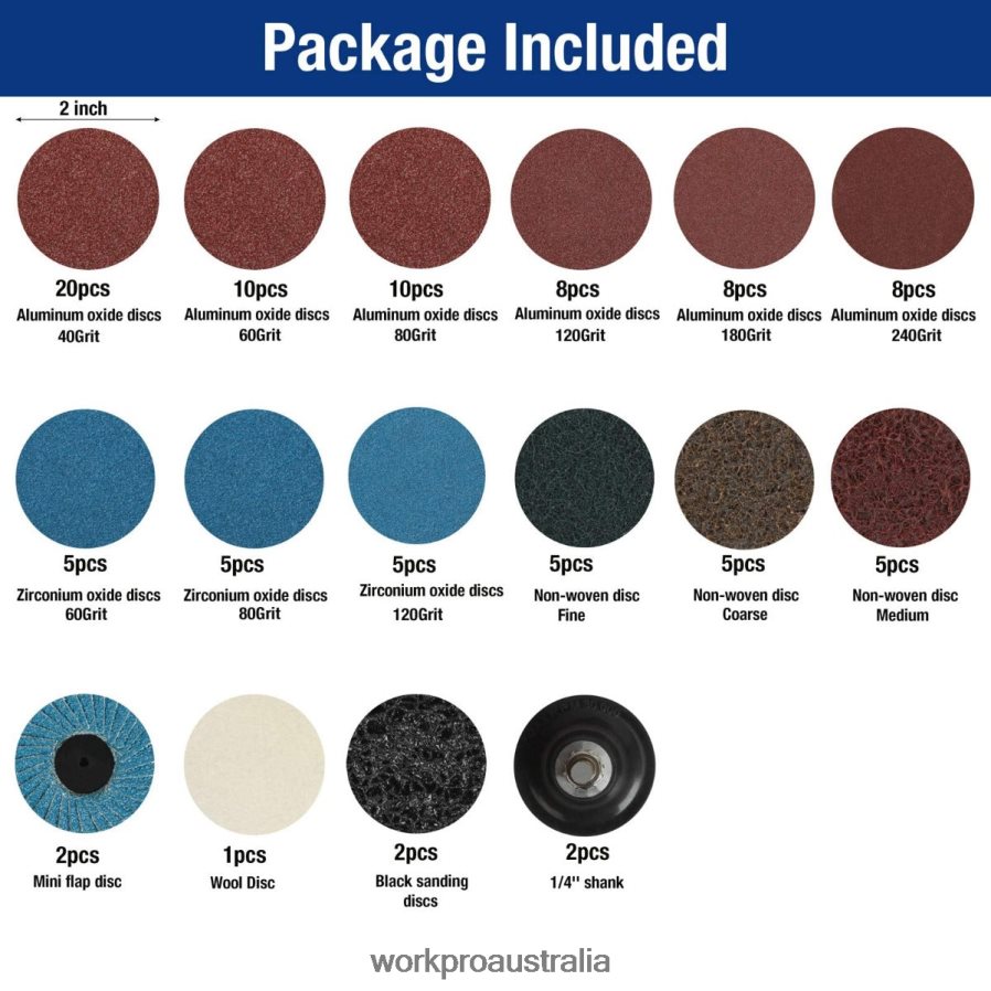 WORKPRO 101 Pcs Sanding Discs Set 2 inch Discs with 1/4 inch Holder D4R0VT193 Tool Useful