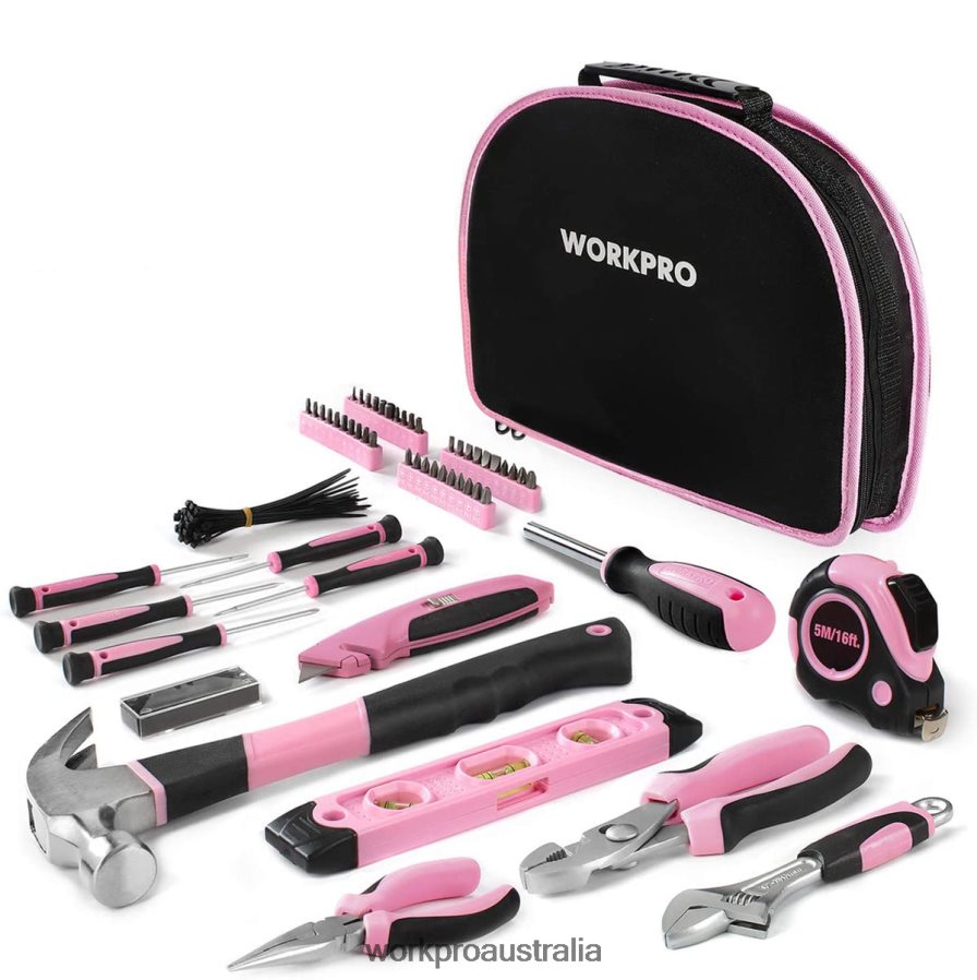 WORKPRO 103 Pcs Tool Kit with Easy Carrying Round Pouch Perfect for DIY Home Maintenance D4R0VT248 Tool Pink