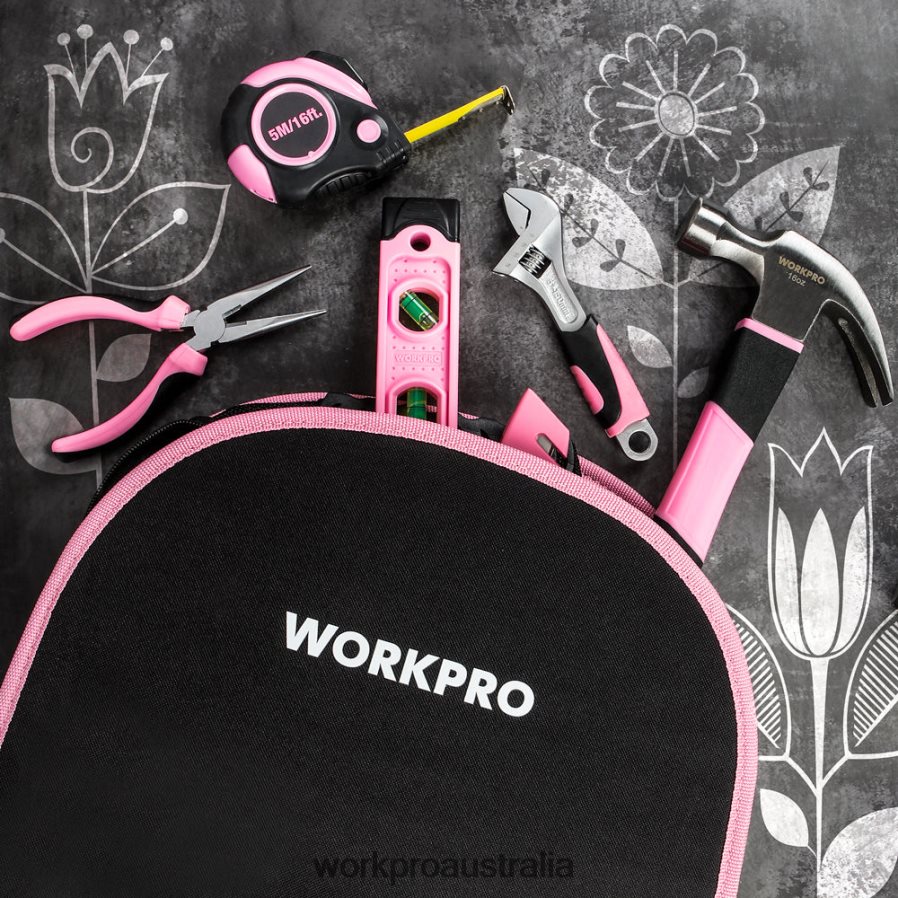 WORKPRO 103 Pcs Tool Kit with Easy Carrying Round Pouch Perfect for DIY Home Maintenance D4R0VT248 Tool Pink