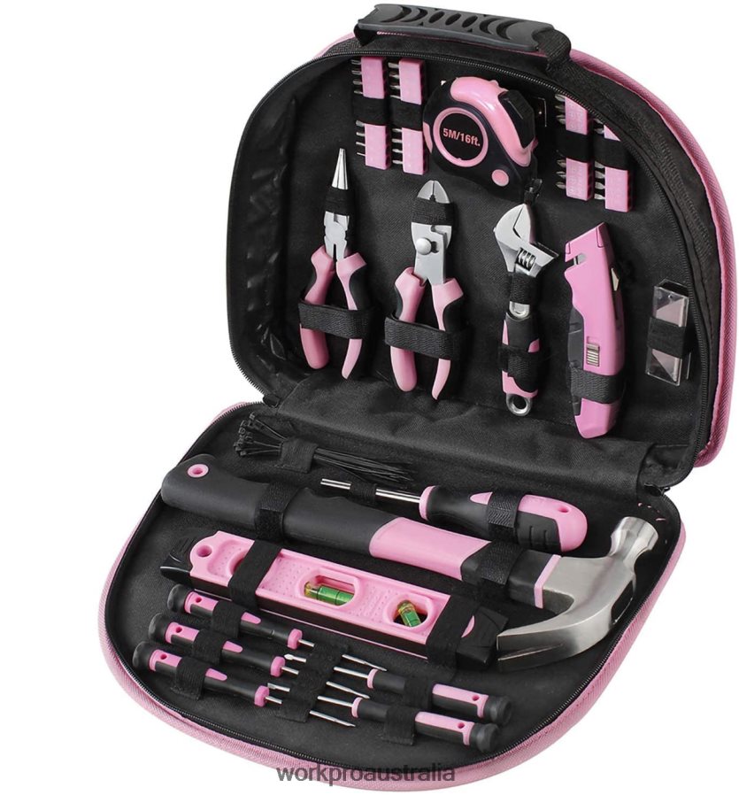 WORKPRO 103 Pcs Tool Kit with Easy Carrying Round Pouch Perfect for DIY Home Maintenance D4R0VT248 Tool Pink