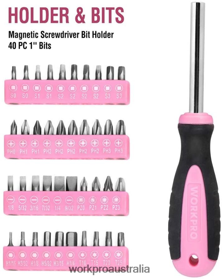 WORKPRO 103 Pcs Tool Kit with Easy Carrying Round Pouch Perfect for DIY Home Maintenance D4R0VT248 Tool Pink