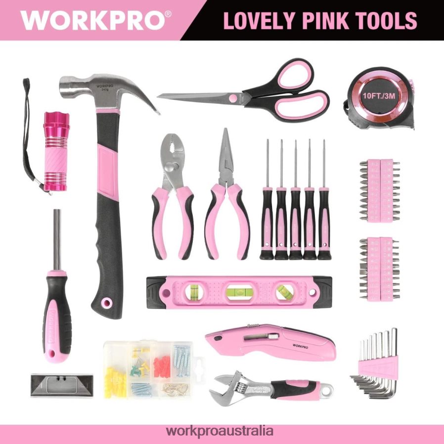 WORKPRO 106 Pcs Lady\s Home Repairing Tool Set with Wide Mouth Open Storage Bag D4R0VT245 Tool Helpful