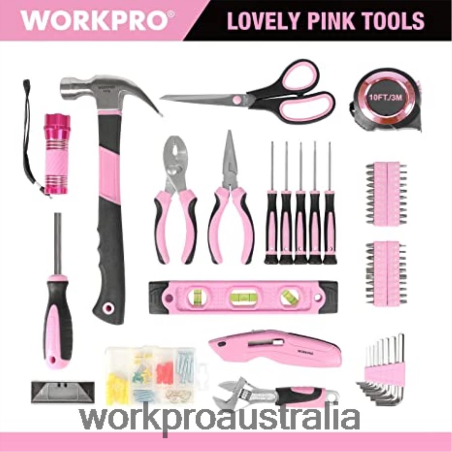 WORKPRO 106 Pcs Tool Kit  6 Pcs Magnetic Screwdrivers  12V Cordless Drill Driver Kit  6-in-1 Staple Gun D4R0VT312 Tool Pink