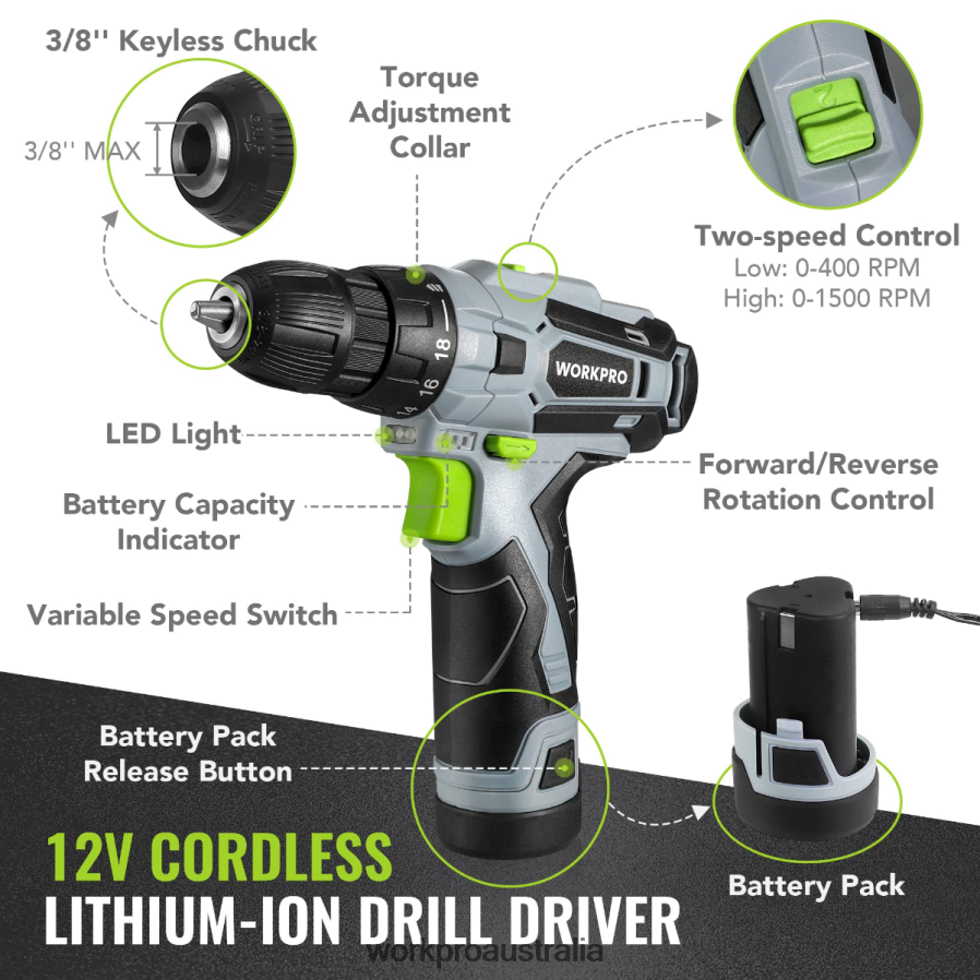 WORKPRO 108-Piece Portable Tool Set with Power Drill D4R0VT173 Tool Pink/Grey