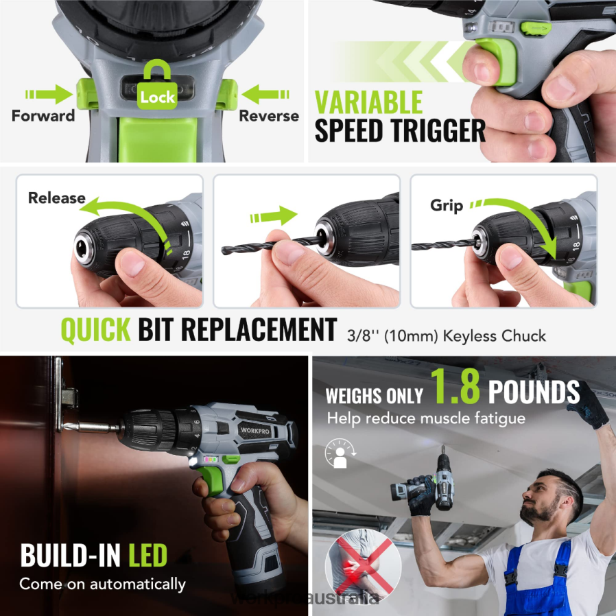 WORKPRO 108-Piece Portable Tool Set with Power Drill D4R0VT173 Tool Pink/Grey