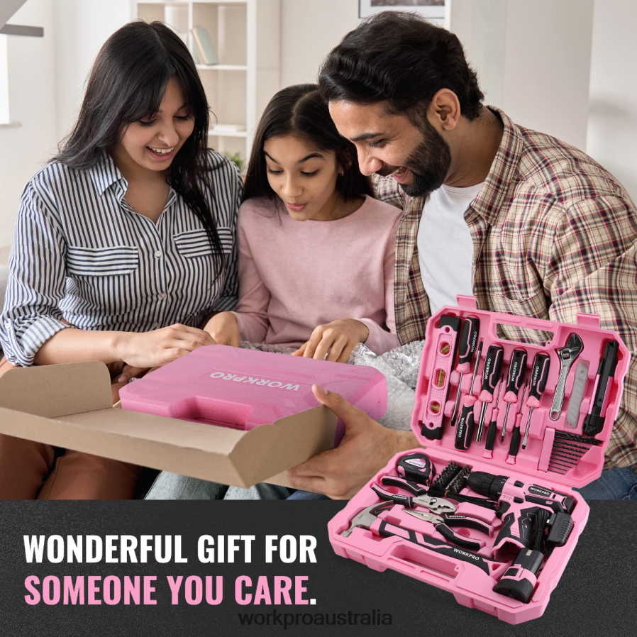 WORKPRO 108-Piece Portable Tool Set with Power Drill D4R0VT173 Tool Pink/Grey