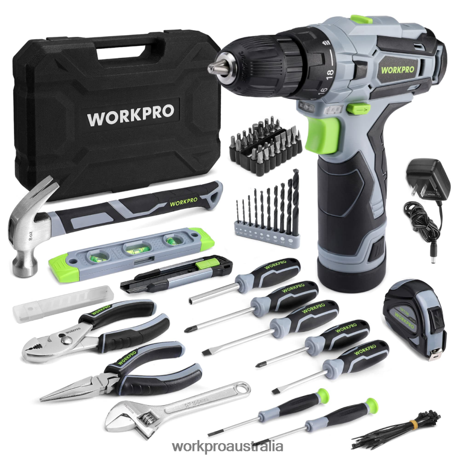 WORKPRO 108-Piece Portable Tool Set with Power Drill D4R0VT173 Tool Pink/Grey