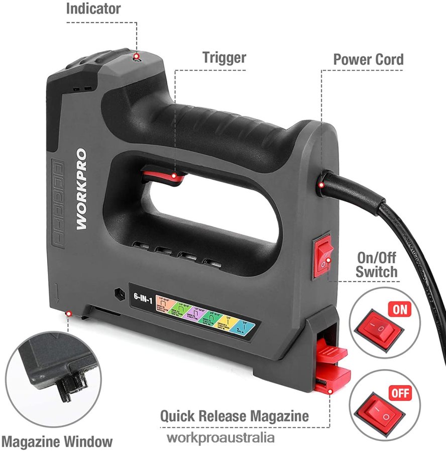 WORKPRO 110V 6 in 1 Electric Stapler Tacker for DIY Project of Woodworking D4R0VT167 Tool Useful