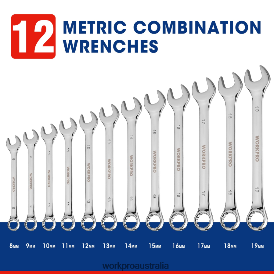 WORKPRO 12 Pcs Metric 8-19mm Premium Cr-V Combination Wrench Set D4R0VT95 Tool New