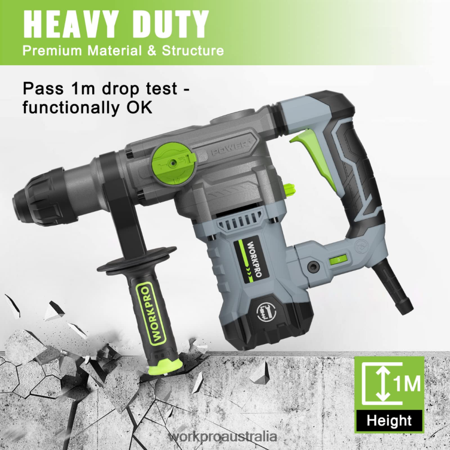 WORKPRO 125AMP 1-1/4 Inch Premium SDS-Plus Rotary Hammer Drill Heavy Duty Corded Version D4R0VT179 Tool Helpful
