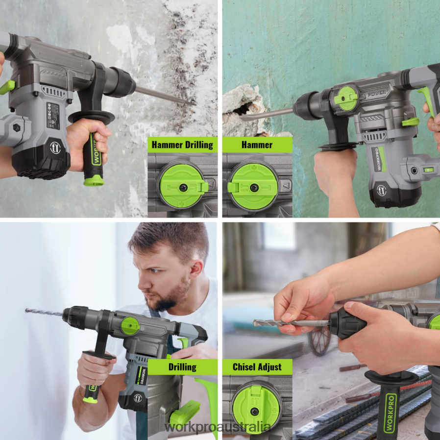 WORKPRO 125AMP 1-1/4 Inch Premium SDS-Plus Rotary Hammer Drill Heavy Duty Corded Version D4R0VT179 Tool Helpful