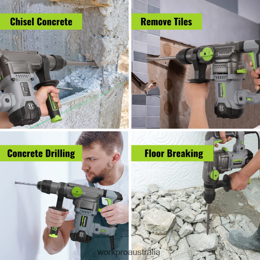 WORKPRO 125AMP 1-1/4 Inch Premium SDS-Plus Rotary Hammer Drill Heavy Duty Corded Version D4R0VT179 Tool Helpful