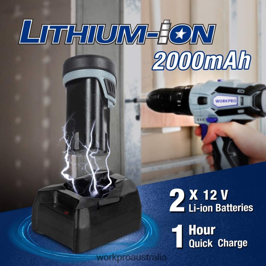 WORKPRO 12V 2-Speed Cordless Drill Driver Kit 2 Li-Ion Batteries 2000 mAh and Fast Charger D4R0VT168 Tool Morden