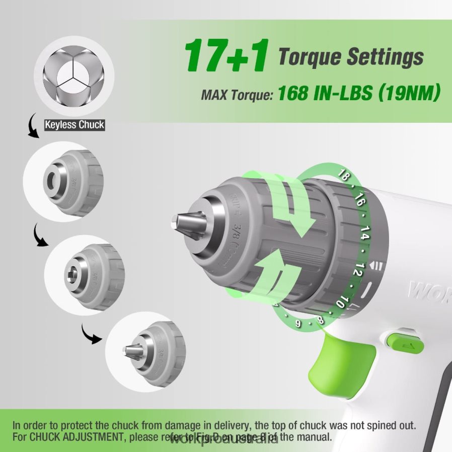 WORKPRO 12V Cordless Drill Driver Set with 6 Pcs Bits 3/8-Inch Keyless Chuck Variable Speed 18 Touque Setting D4R0VT175 Tool Pink/White