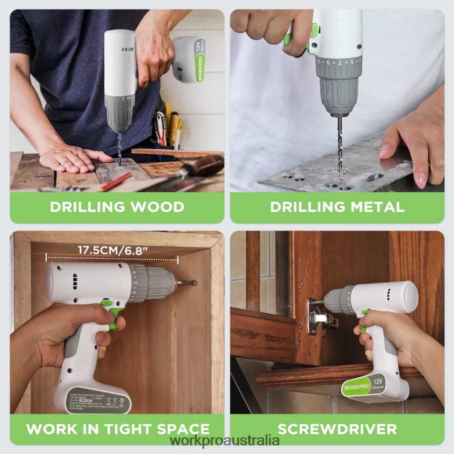 WORKPRO 12V Cordless Drill Driver Set with 6 Pcs Bits 3/8-Inch Keyless Chuck Variable Speed 18 Touque Setting D4R0VT175 Tool Pink/White