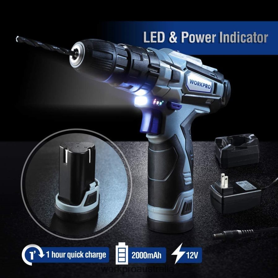 WORKPRO 12V Cordless Drill and Home Tool Kit 177 Pcs Combo Kit with Tool Bag D4R0VT171 Tool Useful