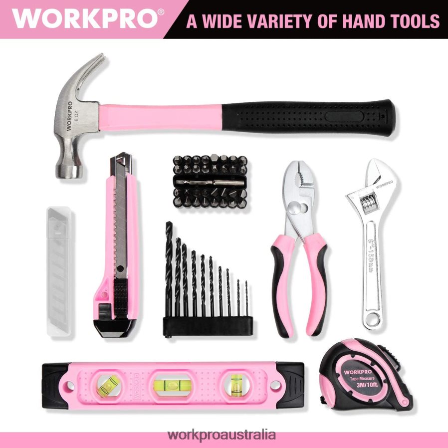 WORKPRO 12V Cordless Drill and Home Tool Kit with 14-inch Storage Bag D4R0VT258 Tool Pink