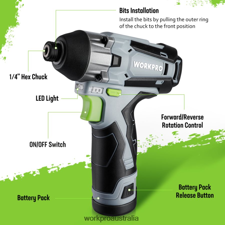 WORKPRO 12V Cordless Impact Driver Kit Hex Electric Impact Drill/Driver Set with 20Ah Lithium-ion Battery D4R0VT190 Tool New