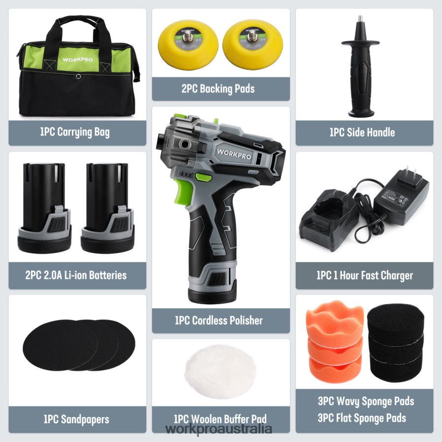 WORKPRO 12V Cordless Polisher Mini Car Detailing Buffer  Sander Machine Kit with 2 Li-Ion Batteries D4R0VT229 Tool Useful