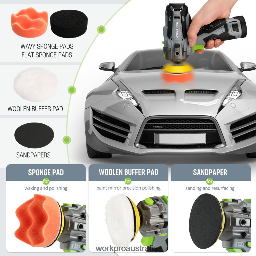 WORKPRO 12V Cordless Polisher Mini Car Detailing Buffer  Sander Machine Kit with 2 Li-Ion Batteries D4R0VT229 Tool Useful