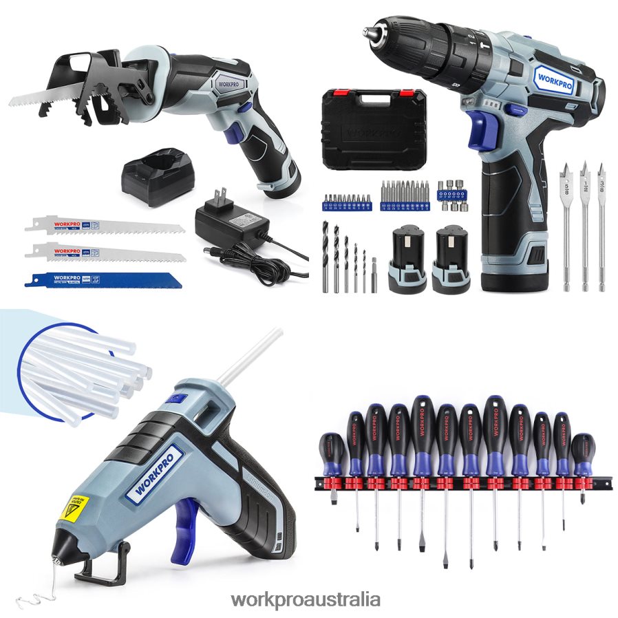 WORKPRO 12V Cordless Reciprocating Saw  12V Cordless Drill Driver Kit  12 Pcs Magnetic Screwdrivers Set  Cordless Hot Glue Gun D4R0VT321 Tool Useful