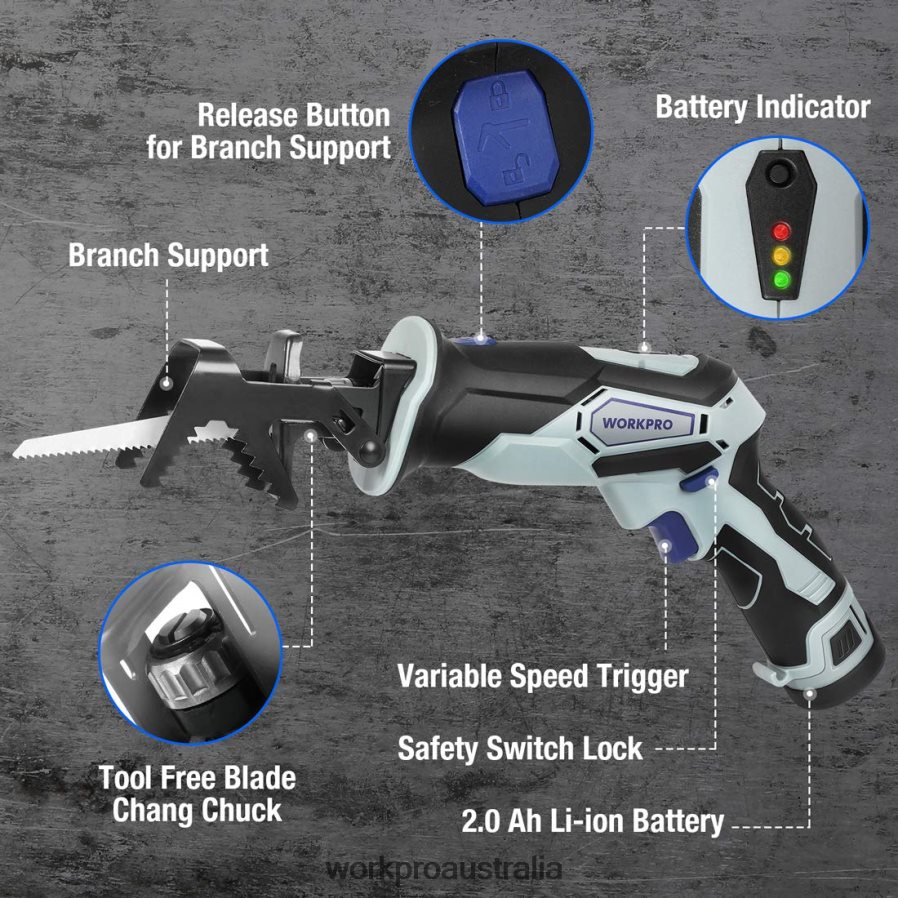 WORKPRO 12V Cordless Reciprocating Saw with Clamping Jaw D4R0VT185 Tool Useful