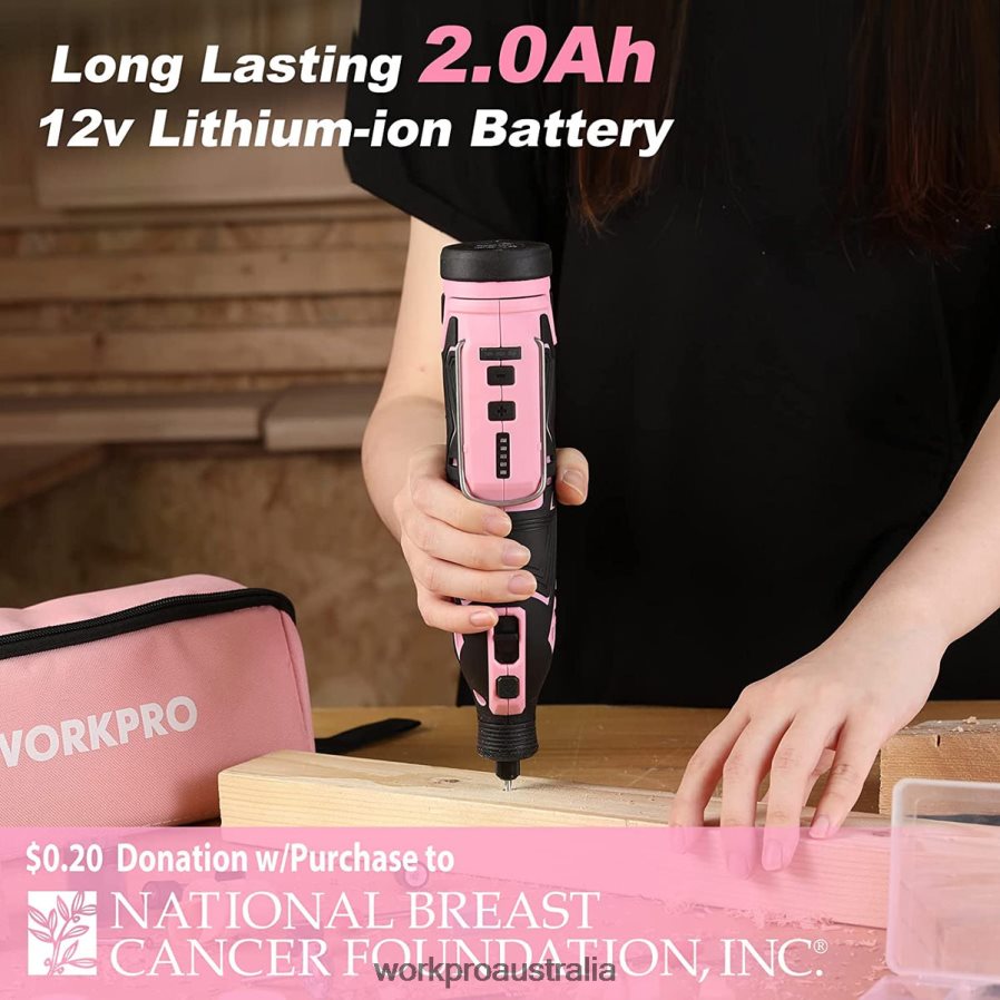 WORKPRO 12V Cordless Rotary Tool Kit 5 Variable Speeds 114 Easy Change Accessories D4R0VT267 Tool Pink