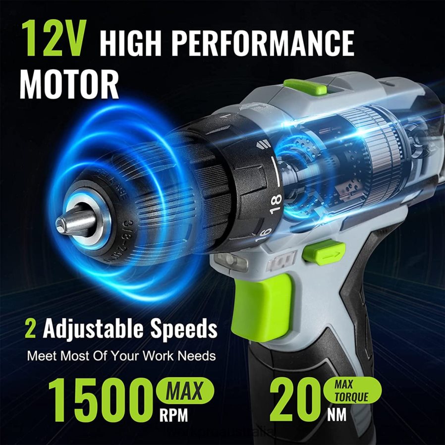 WORKPRO 12V Electric Cordless Drill Driver Kit Keyless Chuck Charger and Storage Bag Included D4R0VT177 Tool Green