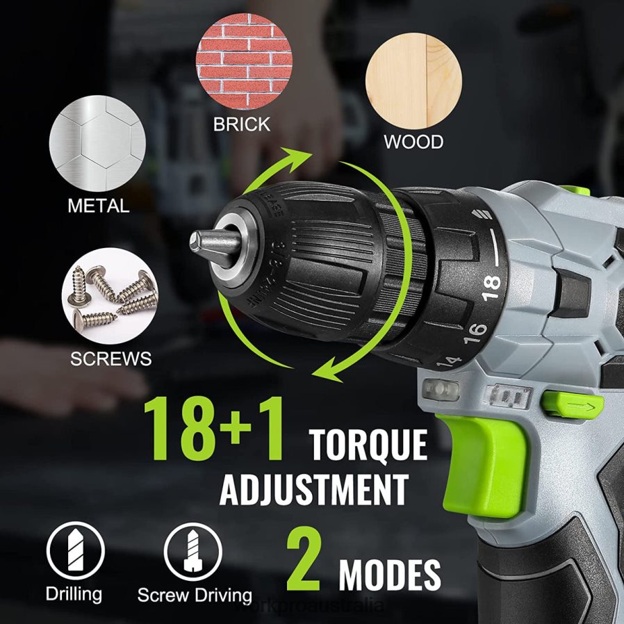 WORKPRO 12V Electric Cordless Drill Driver Kit Keyless Chuck Charger and Storage Bag Included D4R0VT177 Tool Green