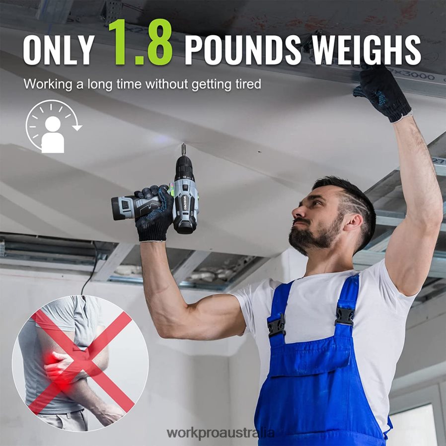 WORKPRO 12V Electric Cordless Drill Driver Kit Keyless Chuck Charger and Storage Bag Included D4R0VT177 Tool Green