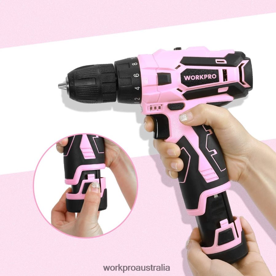 WORKPRO 12V Lithium-ion Replacement Battery for 12V Cordless Drill Driver D4R0VT223 Tool Pink