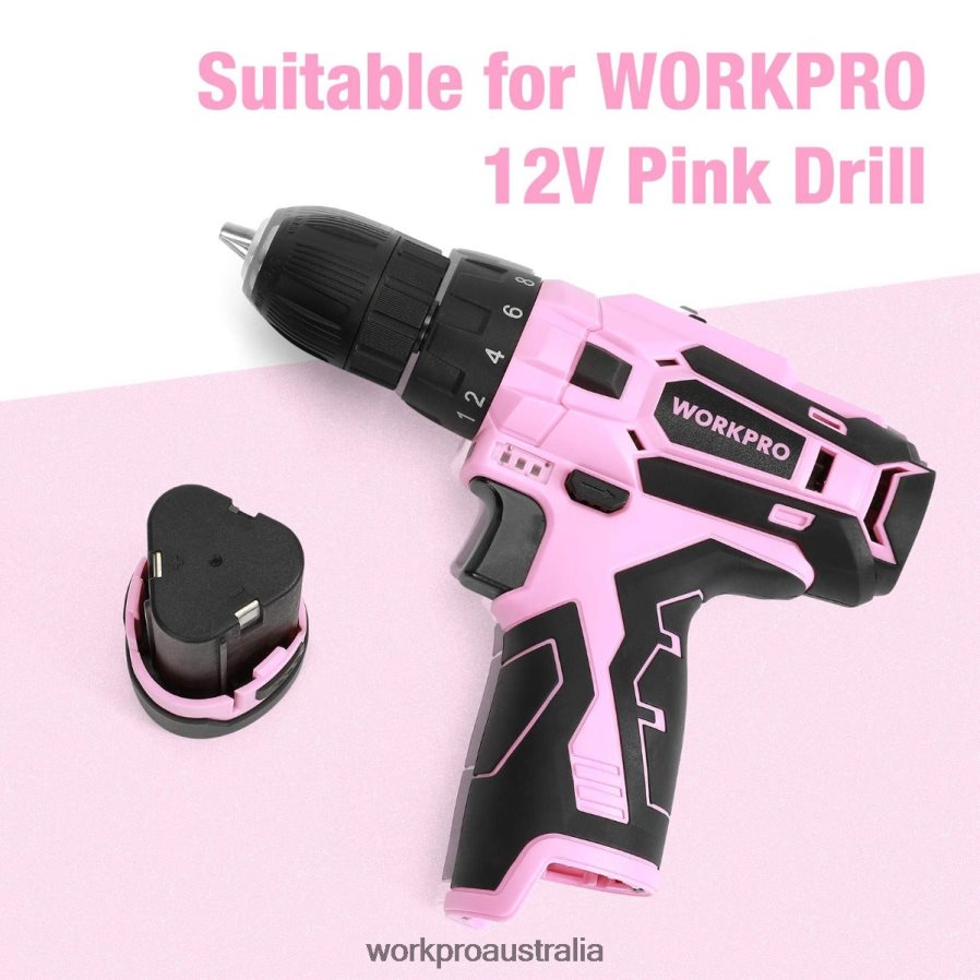 WORKPRO 12V Lithium-ion Replacement Battery for 12V Cordless Drill Driver D4R0VT223 Tool Pink