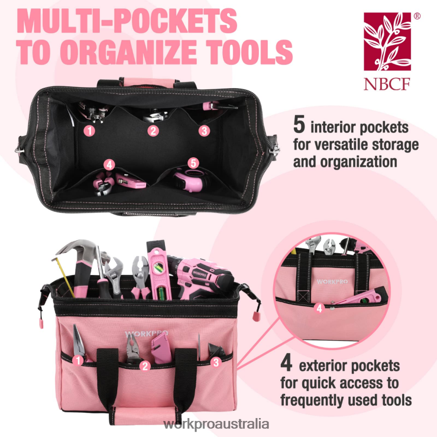 WORKPRO 13-Inch Tool Bag Soft Cloth Tool Storage Bags D4R0VT29 Storage Pink
