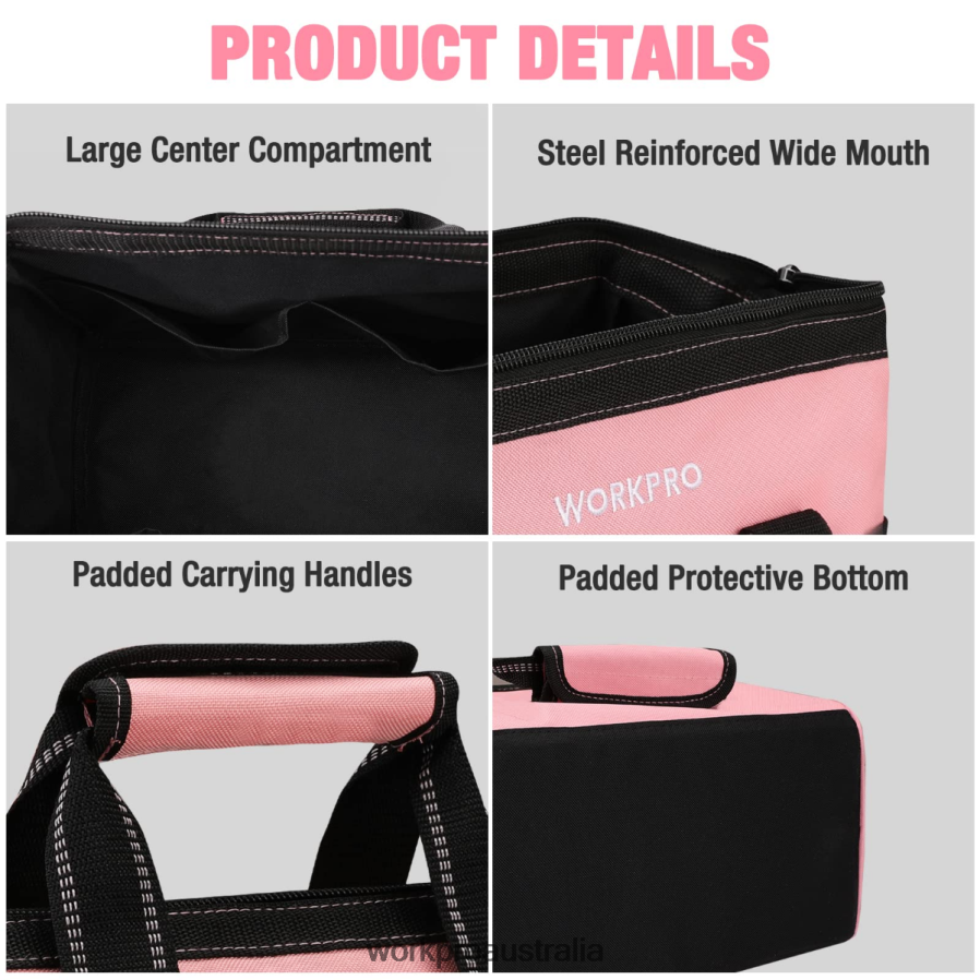 WORKPRO 13-Inch Tool Bag Soft Cloth Tool Storage Bags D4R0VT29 Storage Pink