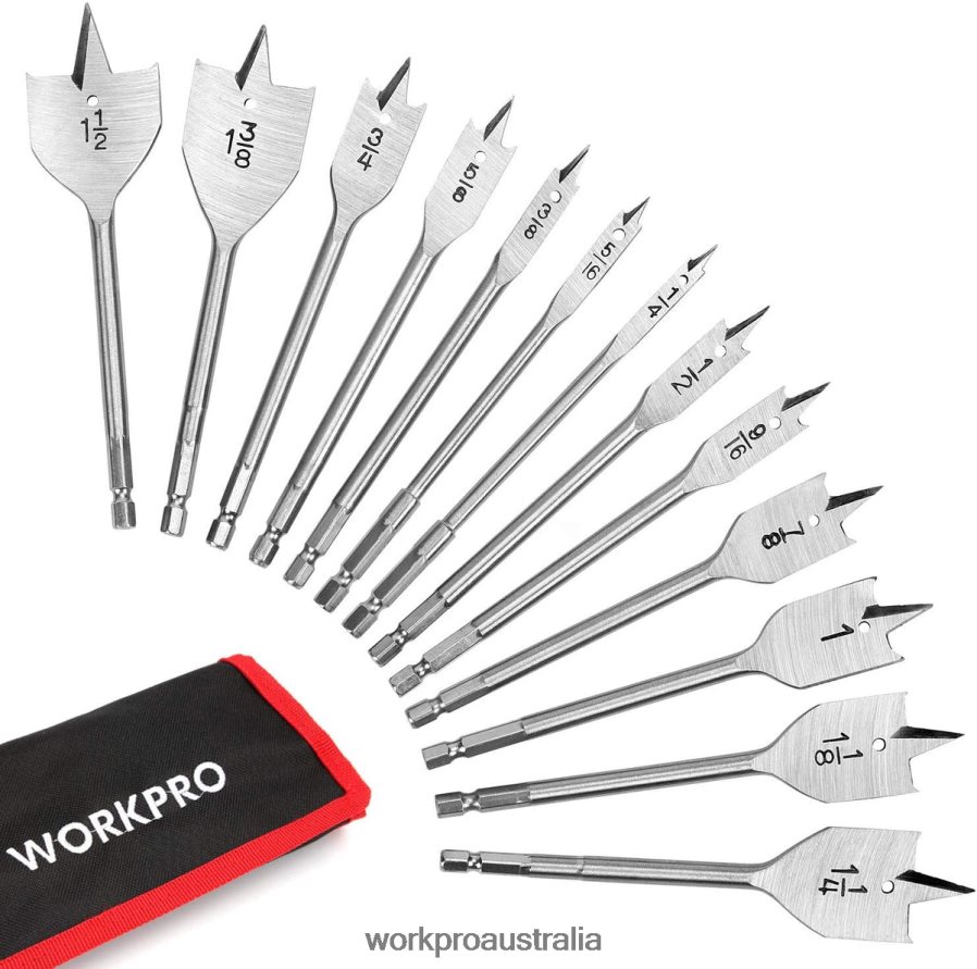 WORKPRO 13 Pcs Spade Drill Bit Set in SAE with Nylon Storage Pouch D4R0VT211 Tool Helpful