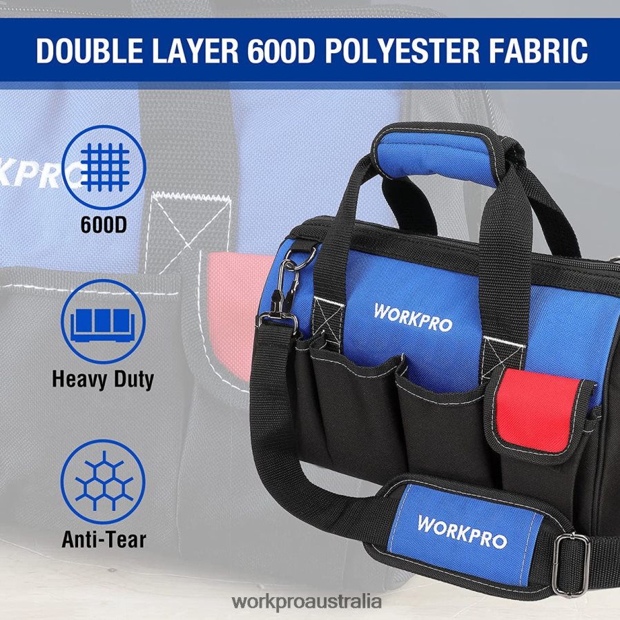 WORKPRO 14-inch Tool Bag Multi-pocket Tool Organizer with Adjustable Shoulder Strap D4R0VT31 Storage Useful