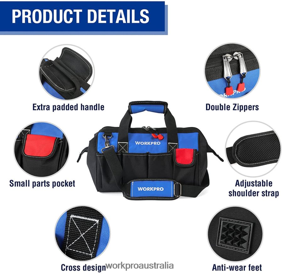WORKPRO 14-inch Tool Bag Multi-pocket Tool Organizer with Adjustable Shoulder Strap D4R0VT31 Storage Useful
