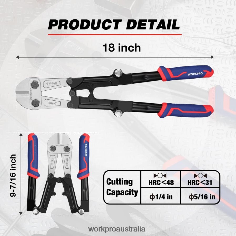 WORKPRO 14/18 Inch Bolt Cutter Tri-Material Handle with Comfort Grip D4R0VT156 Tool New
