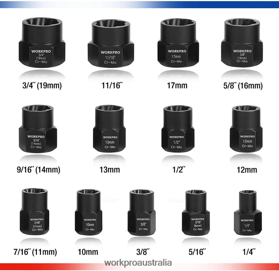 WORKPRO 15 Pcs Impact Bolt  Nut Remover Set D4R0VT128 Tool Useful